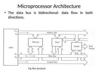 Microprocessor Architecture
• The data bus is bidirectional- data flow in both
directions.
Fig: Bus structure
 