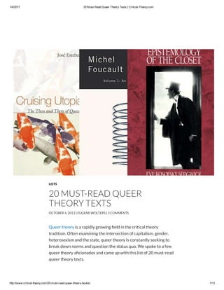 20 must read queer theory texts   critical-theory