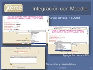 31/01/2015 51
Agregar Recurso - > IMS
Dar nombre y características
Agregar actividad - > SCORM
 