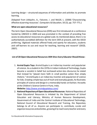 20 Open Educational Resources For Educators | DOCX