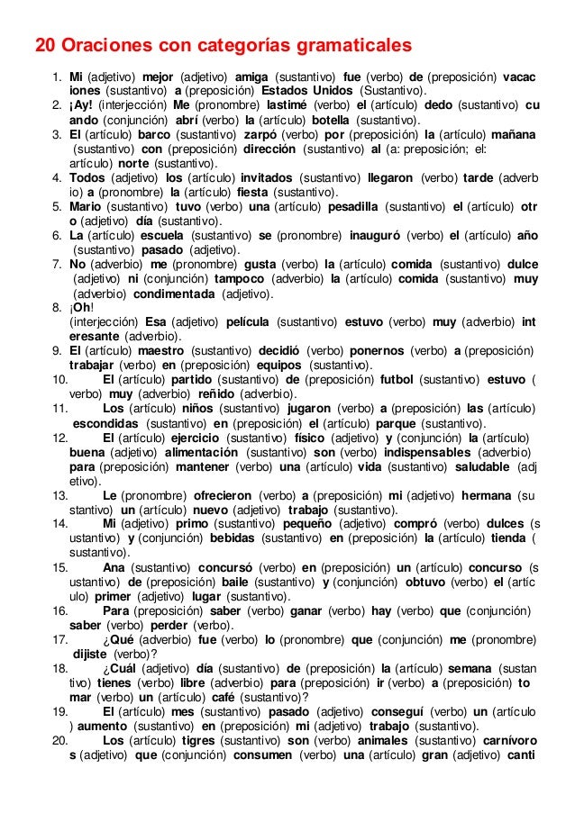Oraciones Con Categorias Gramaticales