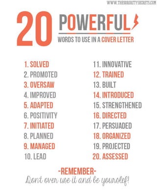20 Powerful words to use in cover letter