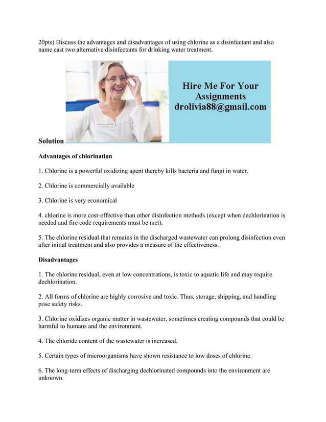 20pts) Discuss the advantages and disadvantages of using chlorine as a.docx