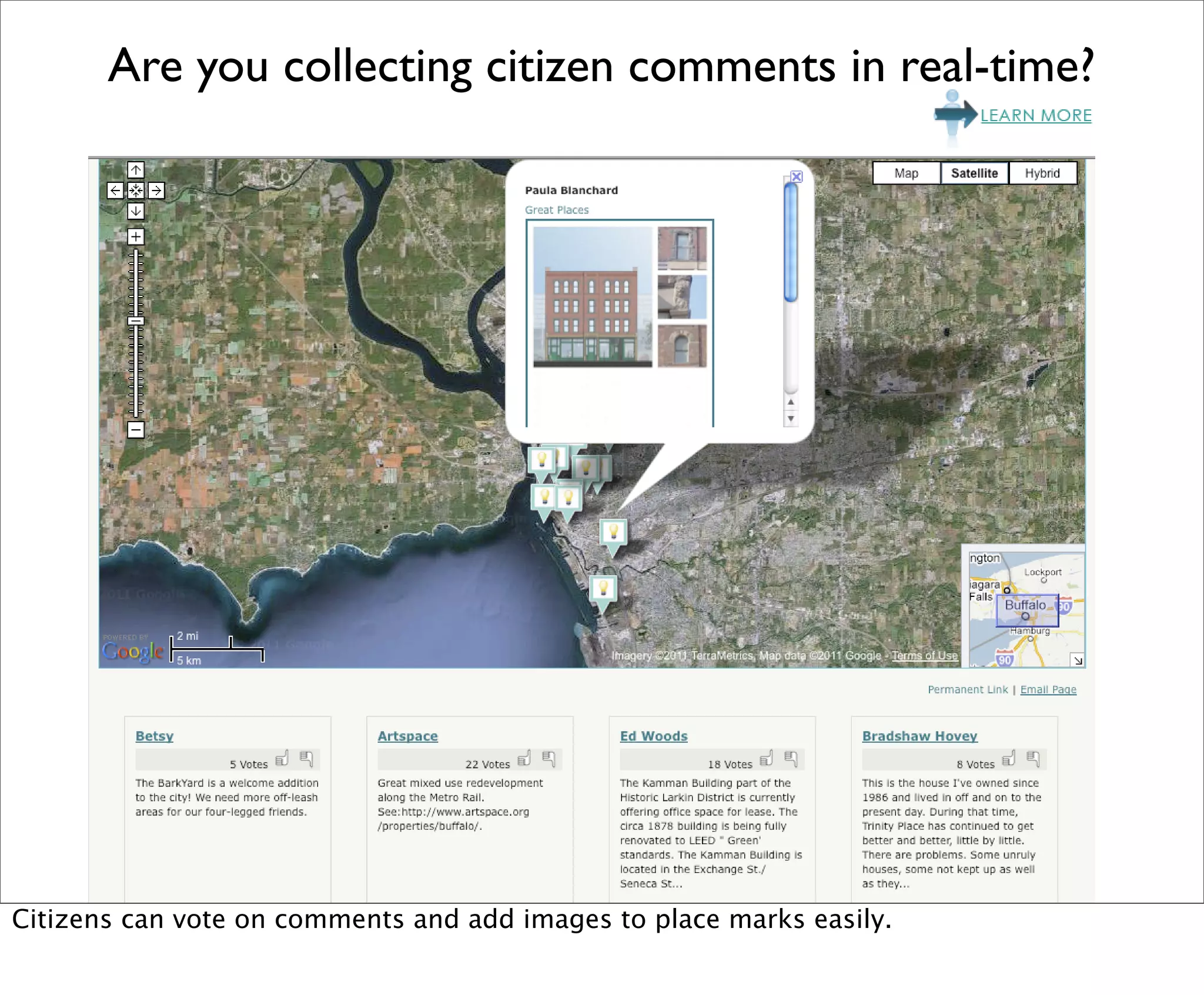 Are you collecting citizen comments in real-time?




Citizens can vote on comments and add images to place marks easily.
 