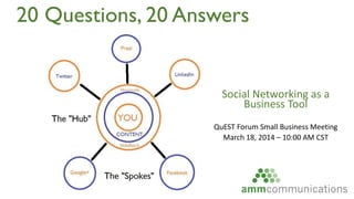 20 Questions, 20 Answers
Social Networking as a
Business Tool
QuEST Forum Small Business Meeting
March 18, 2014 – 10:00 AM CST
 