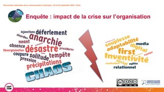 Rencontres nationales de la communication numérique • 24 et 25 septembre 2020 • Paris
Enquête : impact de la crise sur l’o...