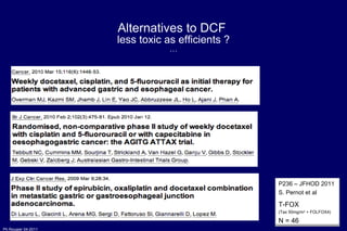 Alternatives to DCF  less toxic as efficients ? … P236 – JFHOD 2011  S. Pernot et al T-FOX  (Tax 50mg/m 2  + FOLFOX4) N = 46 