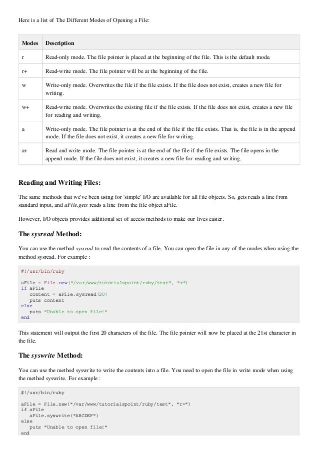 20 Ruby Input Output