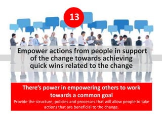 13
Empower actions from people in support
of the change towards achieving
quick wins related to the change
There’s power i...