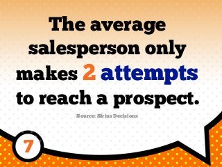 The average
salesperson only
makes 2 attempts
to reach a prospect.
Source: Sirius Decisions
7
 