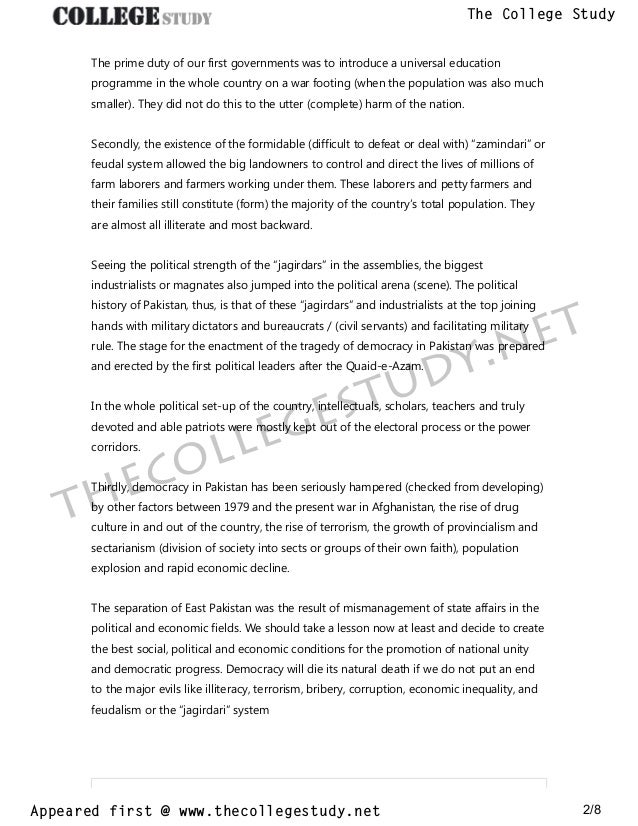 essay on democracy in pakistan class 9