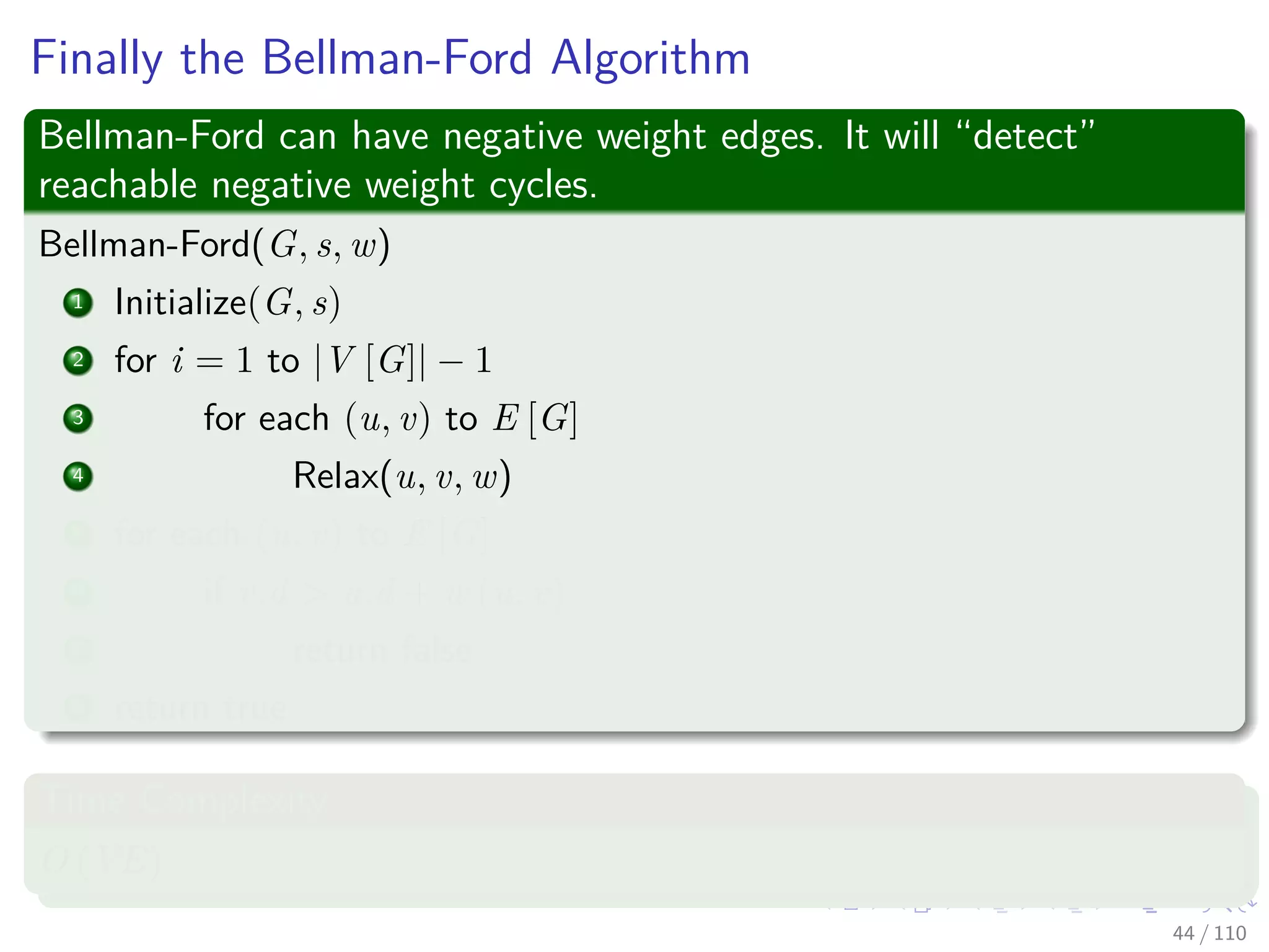 Lemma 24.17
Lemma 24.17
Same conditions as before. It calls Initialize and repeatedly calls Relax until
v.d = δ(s, v) for all v in V . Then Gπ is a shortest path tree rooted at s.
Proof
For all v in V , there is a unique simple path p from s to v in Gπ
(Lemma 24.16).
We want to prove that it is a shortest path from s to v in G.
42 / 108
 