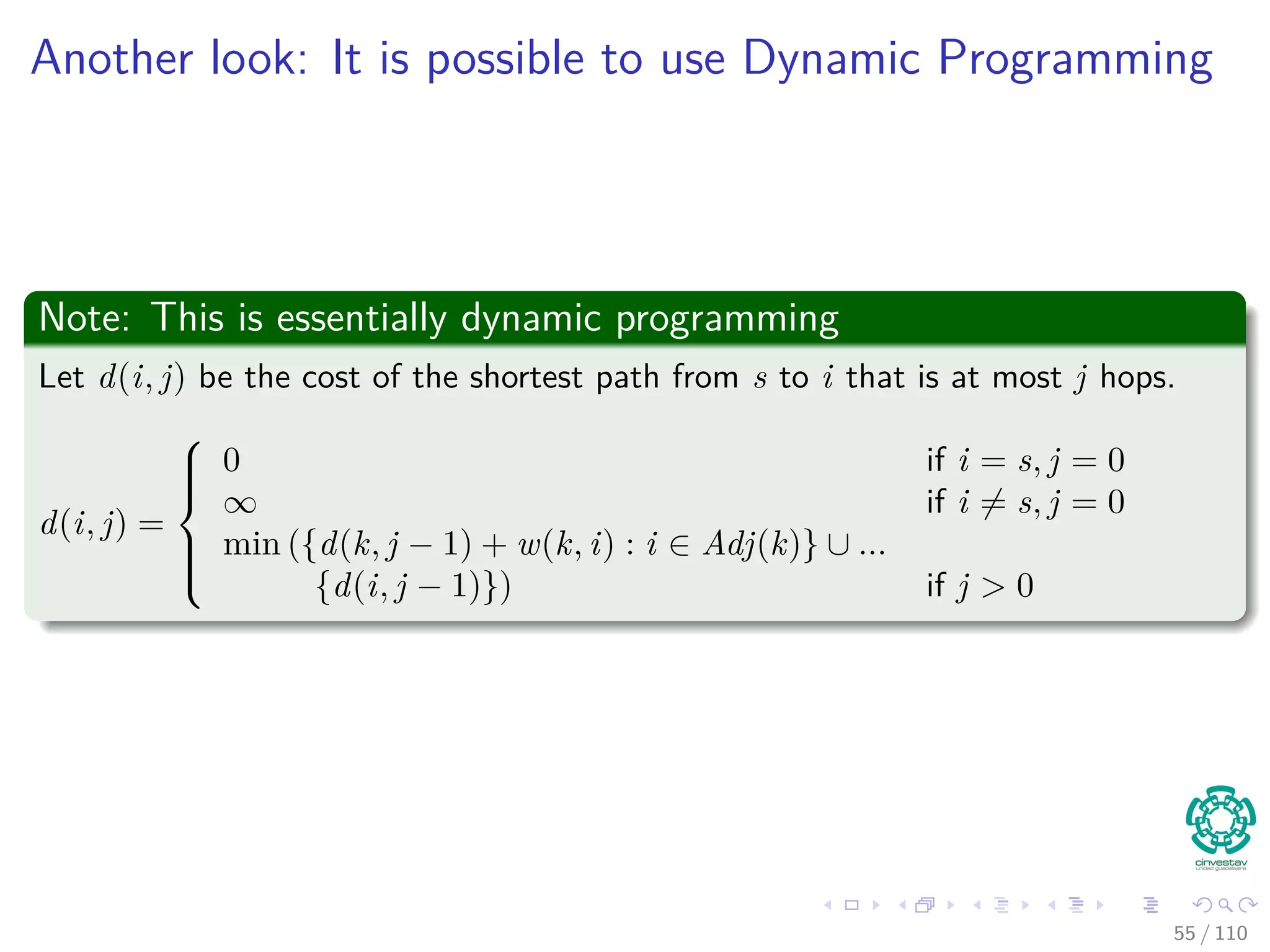 Example
Red Arrows are the representation of v.π
s b
d
a
c
e h
g
f5
-4
5
3
3
6
-2
1
5
-2
2
7
-2
10
3
47 / 108
 