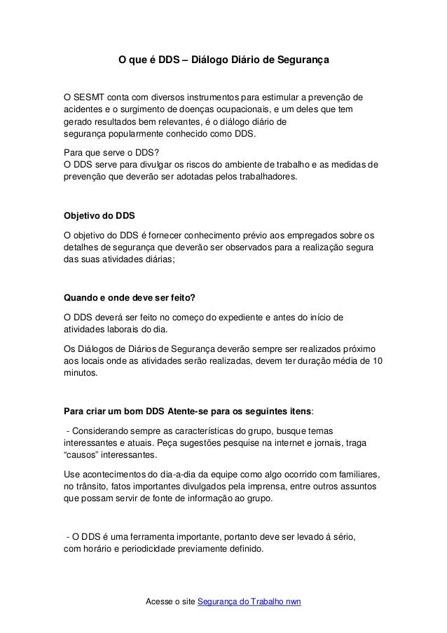 Temas dds segurança do trabalho Temas dds segurança do trabalho