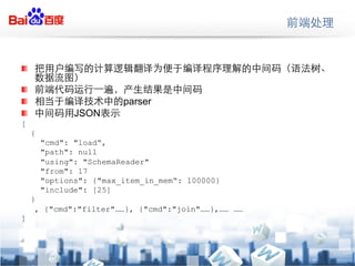 !?

!?
!?                        parser
!?              JSON
[
     {
         "cmd": "load,
         "path": null
         "using": "SchemaReader"
         "from": 17
         "options": {"max_item_in_mem: 100000}
         "include": [25]
     }
      , {"cmd":"filter"}, {"cmd":"join"}, 
]
 