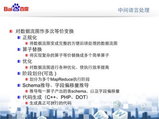 !?
     !?
          !?
     !?
          !?
     !?
          !?
     !?           (     )
          !?           MapReduce
     ! ? Schema
          !?                   schema
     !?               C++ PHP DOT
          !?
 