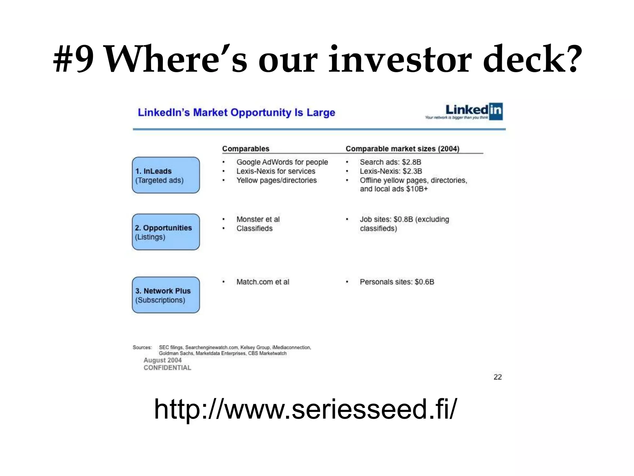 #9 Where’s our investor deck?
http://www.seriesseed.fi/
 