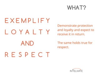 Demonstrate protection
and loyalty and expect to
receive it in return.
The same holds true for
respect.
WHAT?
 