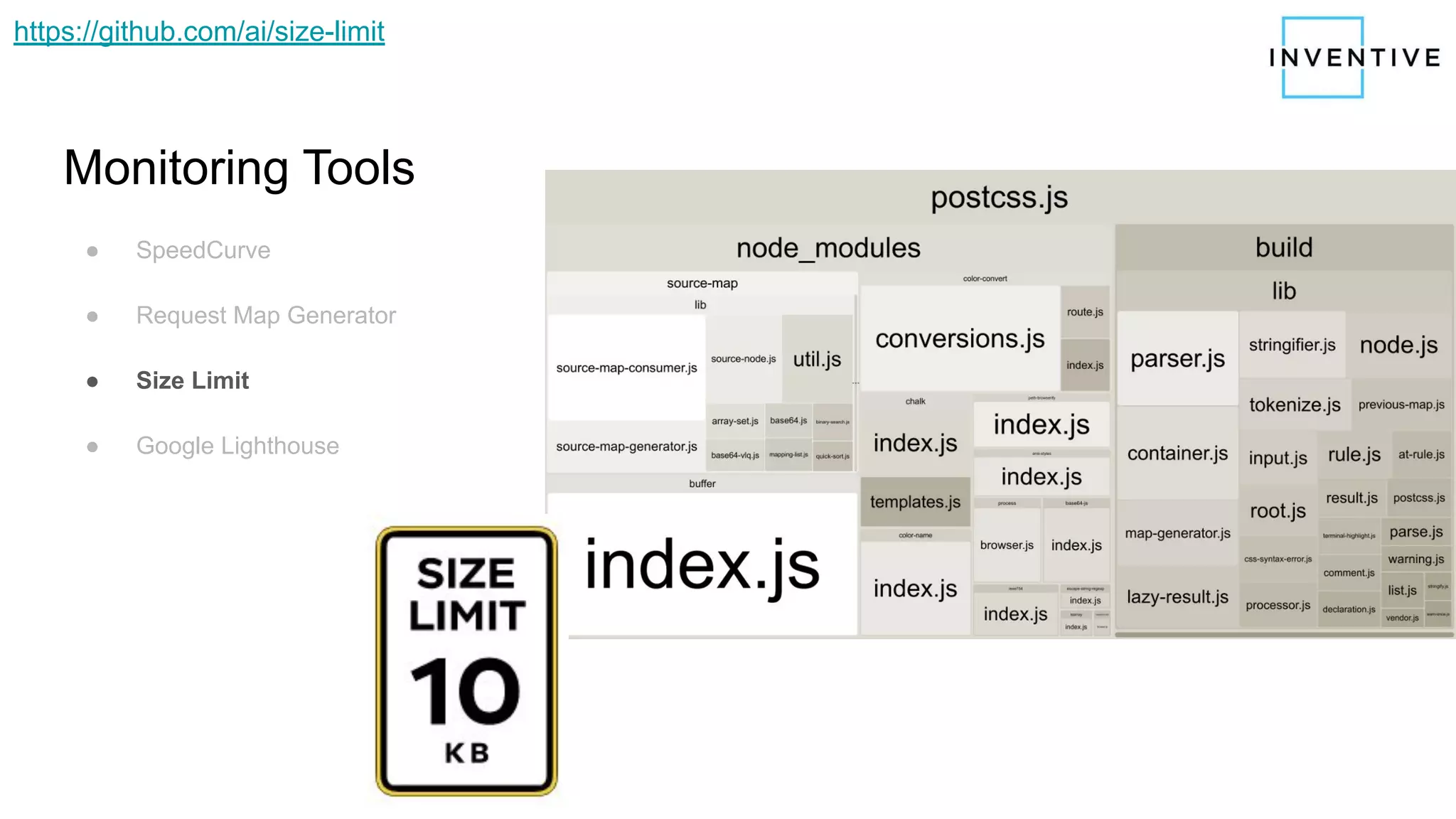 Monitoring Tools
● SpeedCurve
● Request Map Generator
● Size Limit
● Google Lighthouse
https://github.com/ai/size-limit
 