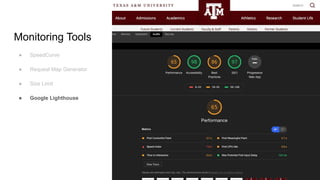 Monitoring Tools
● SpeedCurve
● Request Map Generator
● Size Limit
● Google Lighthouse
 