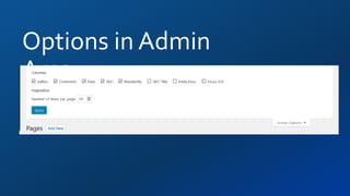 Options in Admin
Area
 