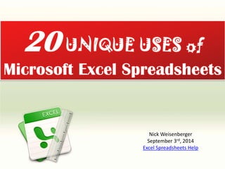 Nick Weisenberger 
September 3rd, 2014 
Excel Spreadsheets Help  