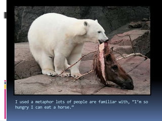 I used a metaphor lots of people are familiar with, “I’m so hungry I can eat a horse.”