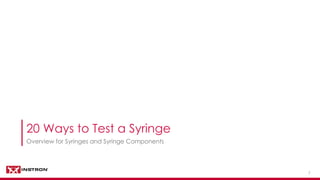77
Overview for Syringes and Syringe Components
20 Ways to Test a Syringe
 