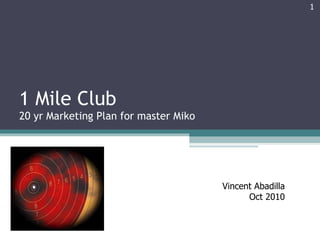 1 Mile Club 20 yr Marketing Plan for master Miko Vincent Abadilla Oct 2010 