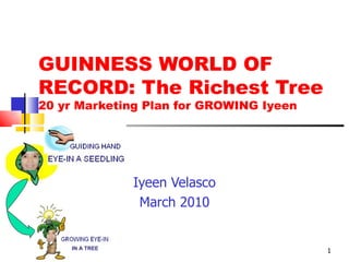 GUINNESS WORLD OF RECORD: The Richest Tree 20 yr Marketing Plan for GROWING Iyeen Iyeen Velasco March 2010 IN A TREE 