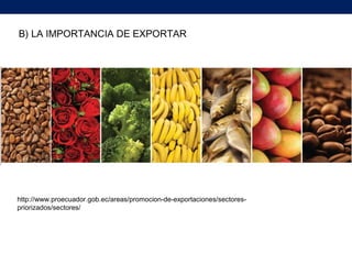 http://www.proecuador.gob.ec/areas/promocion-de-exportaciones/sectores-
priorizados/sectores/
B) LA IMPORTANCIA DE EXPORTAR
 