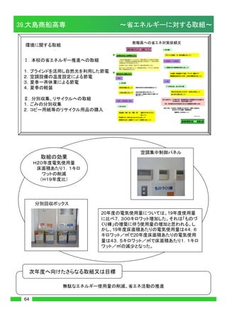 OFF




            21     0.064kw/h 1         260      349kw
            62     0.032kw/h 8         260     4,127kw

       20        S 47,059 w

      4,476+47,059                0.555 28,601.9
        28.6
          CO2    2.5




                                                    63
       Institute of National Colleges of Technology Japan
 