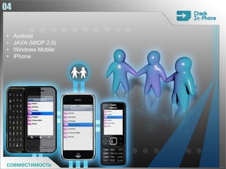 04


•    Android
•    JAVA (MIDP 2.0)
•    Windows Mobile
•    iPhone




совместимость
 