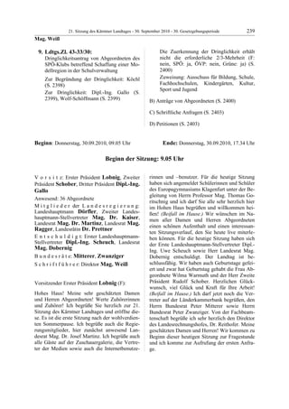 21. LTG-Sitzung am 30. September 2010