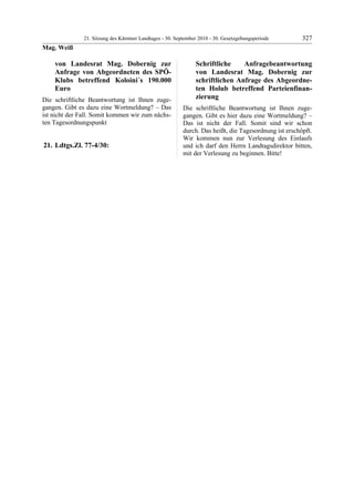 21. LTG-Sitzung am 30. September 2010