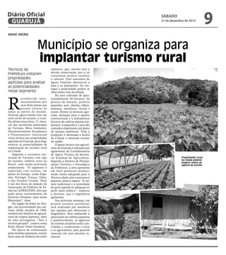 Diário Oficial
GUARUJÁ

sábado

21 de dezembro de 2013

novo nicho

Município se organiza para
implantar turismo rural
Téc...