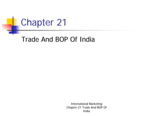Chapter 21
Trade And BOP Of India




                International Marketing
             Chapter-21 Trade And BOP Of
                         India
 