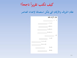 ‫كيف تكتب تقريرا ناجحا؟‬
‫ن ام احلروف وا رقام اليت ميكن استعماهلا إلعداد العناصر‬

‫011‬

 