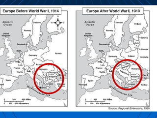 The Treaty of Versailles




All the Empires will be broken up and
barred for negotiating politically.
The Balkans will be given their wishes of
national distinction.
• Means each ethnic region will be given it’s own
country based on population…except
Czechoslovokia and Yugoslavia.



Major focus on division of nations after
WW1 is on ETHNICITY!!! (Keep people of
the same culture together!

 