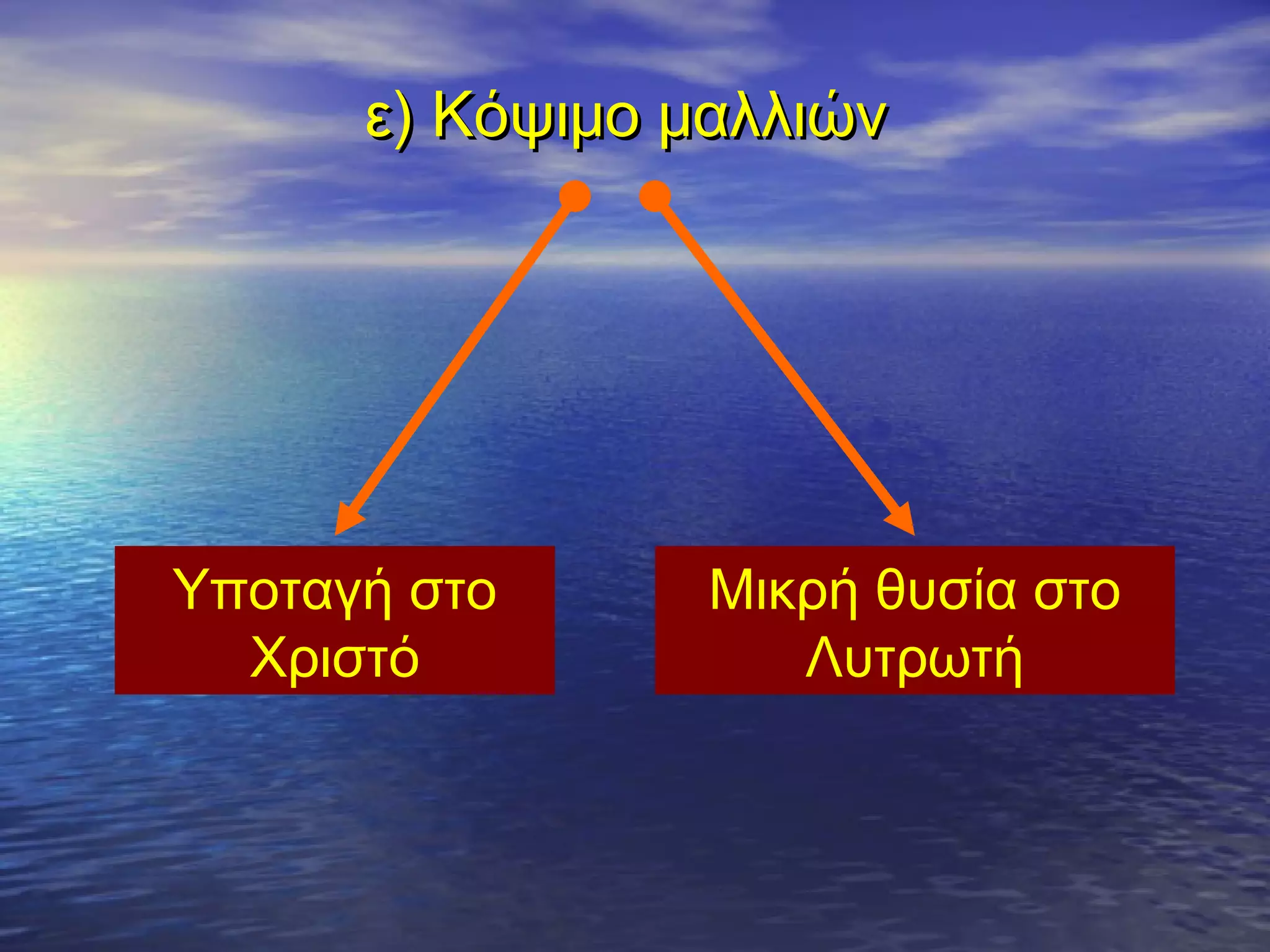 ε) Κόψιμο μαλλιώνε) Κόψιμο μαλλιών
Υποταγή στο
Χριστό
Μικρή θυσία στο
Λυτρωτή
 