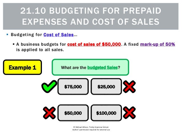 21 10 budgeting for prepaid expenses and cost of sales