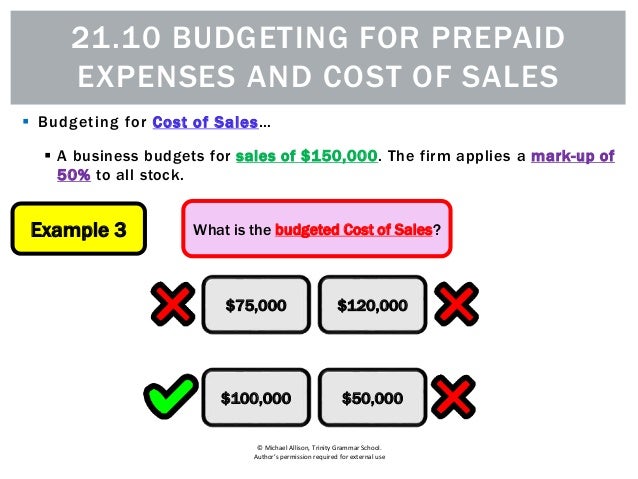 21 10 budgeting for prepaid expenses and cost of sales
