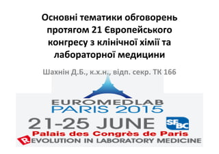 Основні тематики обговорень протягом 21 Європейського конгресу з клінічної хімії та лабораторної медицини