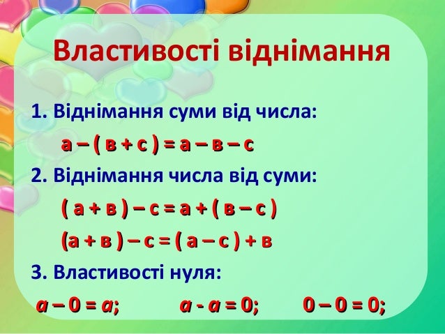 Презентація: Властивості віднімання