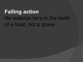 Falling action
He realizes he's in the berth
of a boat, not a grave.
 