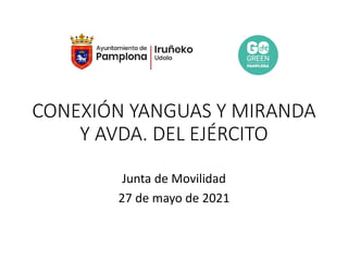 CONEXIÓN YANGUAS Y MIRANDA
Y AVDA. DEL EJÉRCITO
Junta de Movilidad
27 de mayo de 2021
 