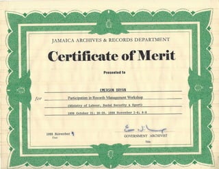 Certificate of Merit: Records Management Workshop (JARD)
