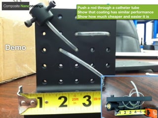Composite Nanocoatings   Push a rod through a catheter tube
                         Show that coating has similar performance
                         Show how much cheaper and easier it is




Demo
 