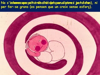 No s'interessen per treballar (els seus pares ja ho fan), ni
per fer-se grans (es pensen que un creix sense esforç).
No s'adonen que s'ha de créixer per dintre i per fora.
 