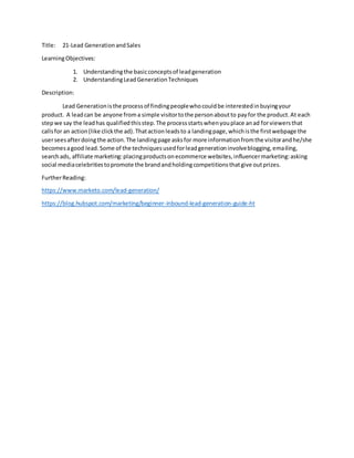 21 lead generation sales